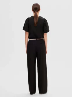 Selected Femme Naisten T-Paita, SLFPENELOPE 2/4 RUFFLE TEE Musta