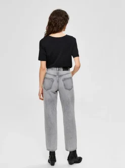 Selected Femme Naisten T-paita, SLFSTANDARD SS V-NECK TEE Musta