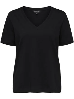 Selected Femme Naisten T-paita, SLFSTANDARD SS V-NECK TEE Musta