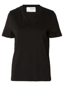 Selected Femme Naisten T-paita SLFESSENTIAL SS V-NECK TEE NOOS Black