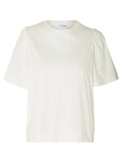 Selected Femme Naisten T-Paita, SLFPENELOPE 2/4 RUFFLE TEE Snow White