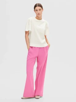 Selected Femme Naisten T-Paita, SLFPENELOPE 2/4 RUFFLE TEE Snow White