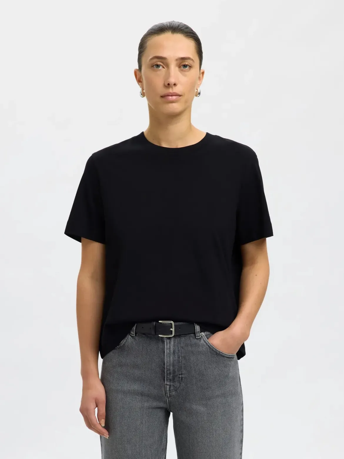 Selected Femme Naisten T-Paita, SLFESSENTIAL SS BOXY TEE NOOS Black