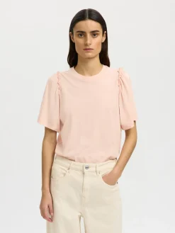 Selected Femme naisten t-paita SLFPENELOPE 2/4 Ruffle Tee, Pale Dogwood