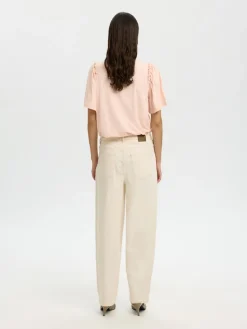 Selected Femme naisten t-paita SLFPENELOPE 2/4 Ruffle Tee, Pale Dogwood