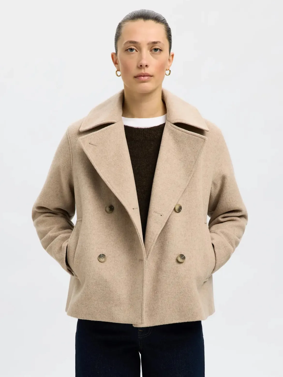 Selected Femme naisten villakangastakki, SLFALMA LANO JACKET Sandshell Melange