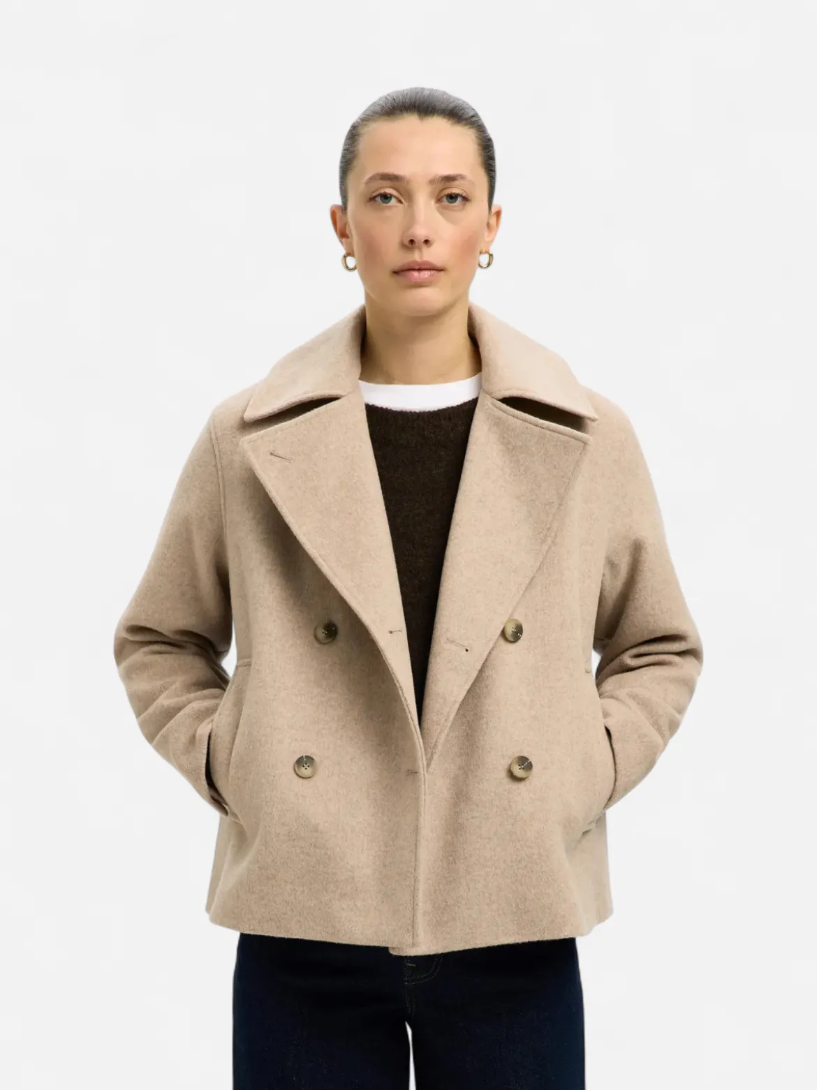 Selected Femme naisten villakangastakki, SLFALMA LANO JACKET Sandshell Melange