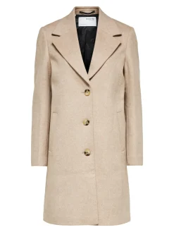 Selected Femme Naisten Villakangastakki, New Sasja Wool Coat Vaalea Beige