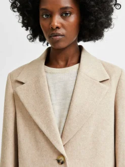 Selected Femme Naisten Villakangastakki, New Sasja Wool Coat Vaalea Beige
