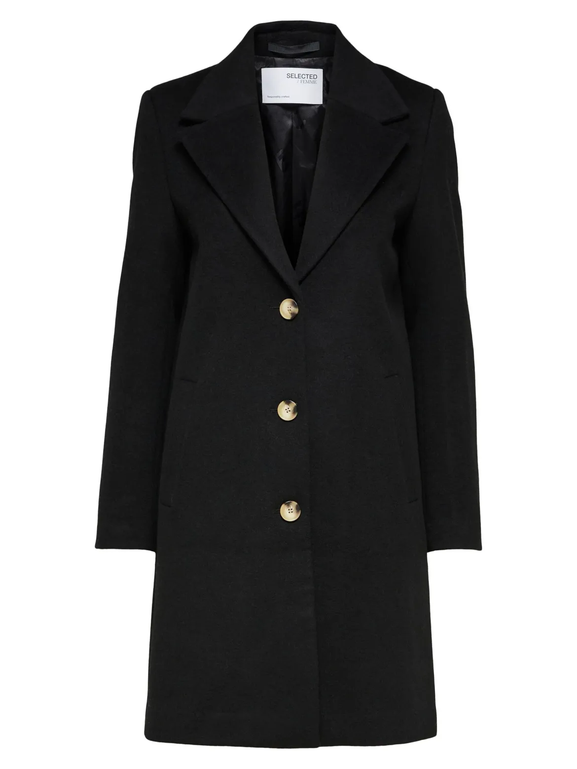 Selected Femme Naisten Villakangastakki, SLFNEW SASJA WOOL COAT NOOS Musta