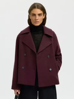 Selected Femme naisten villakangastakki Zia-Alma Wool Blend Jacket, Tawny Port Melange