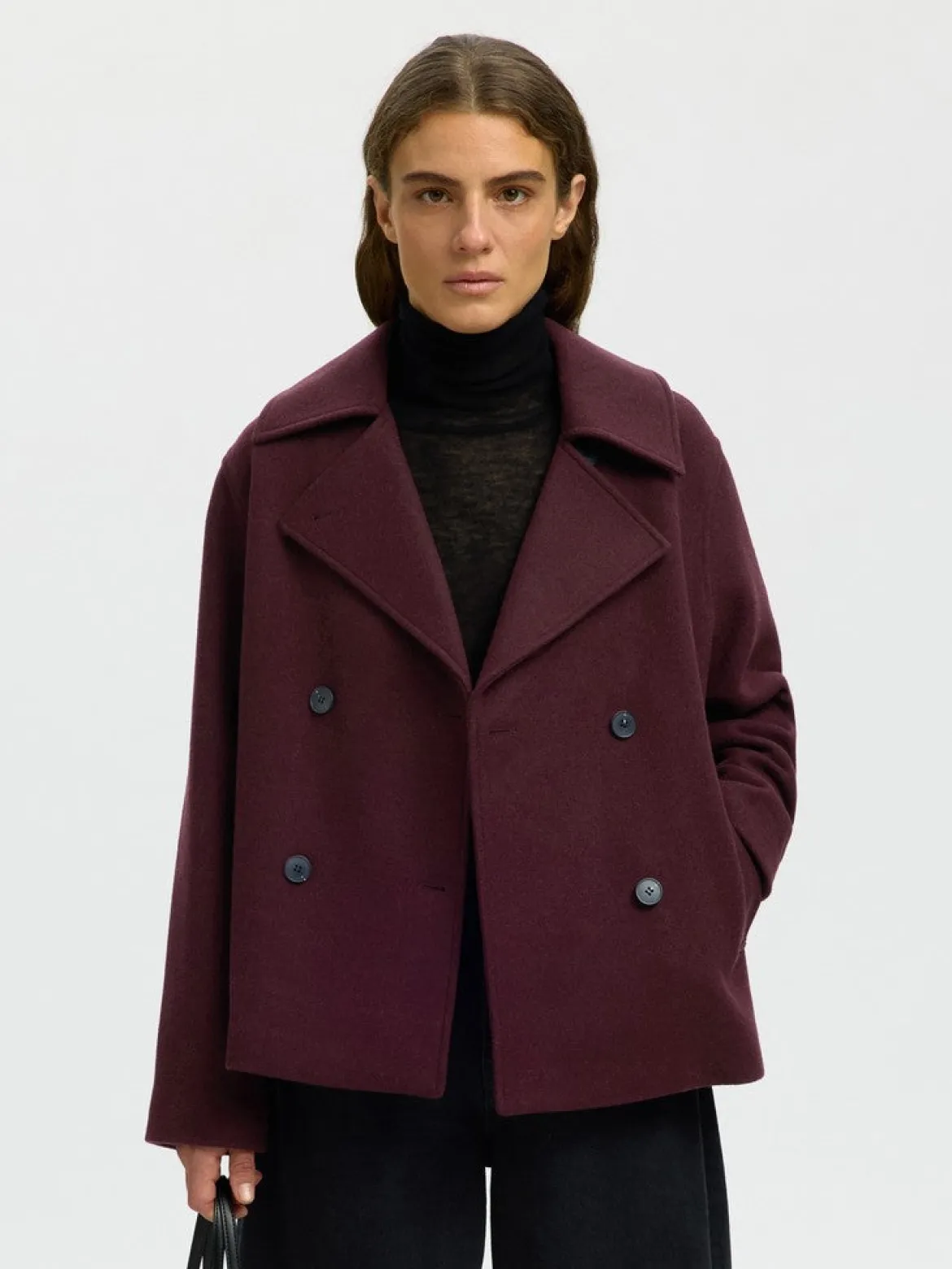 Selected Femme naisten villakangastakki Zia-Alma Wool Blend Jacket, Tawny Port Melange