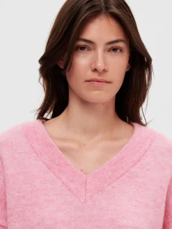 Selected Femme neule, SLFMALINE LS KNIT V-NECK Vaaleanpunainen