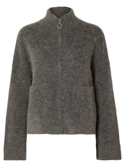 Selected Femme neuletakki, SLFSIA RAS LS KNIT ZIPPER CARDIGAN Grafiitti