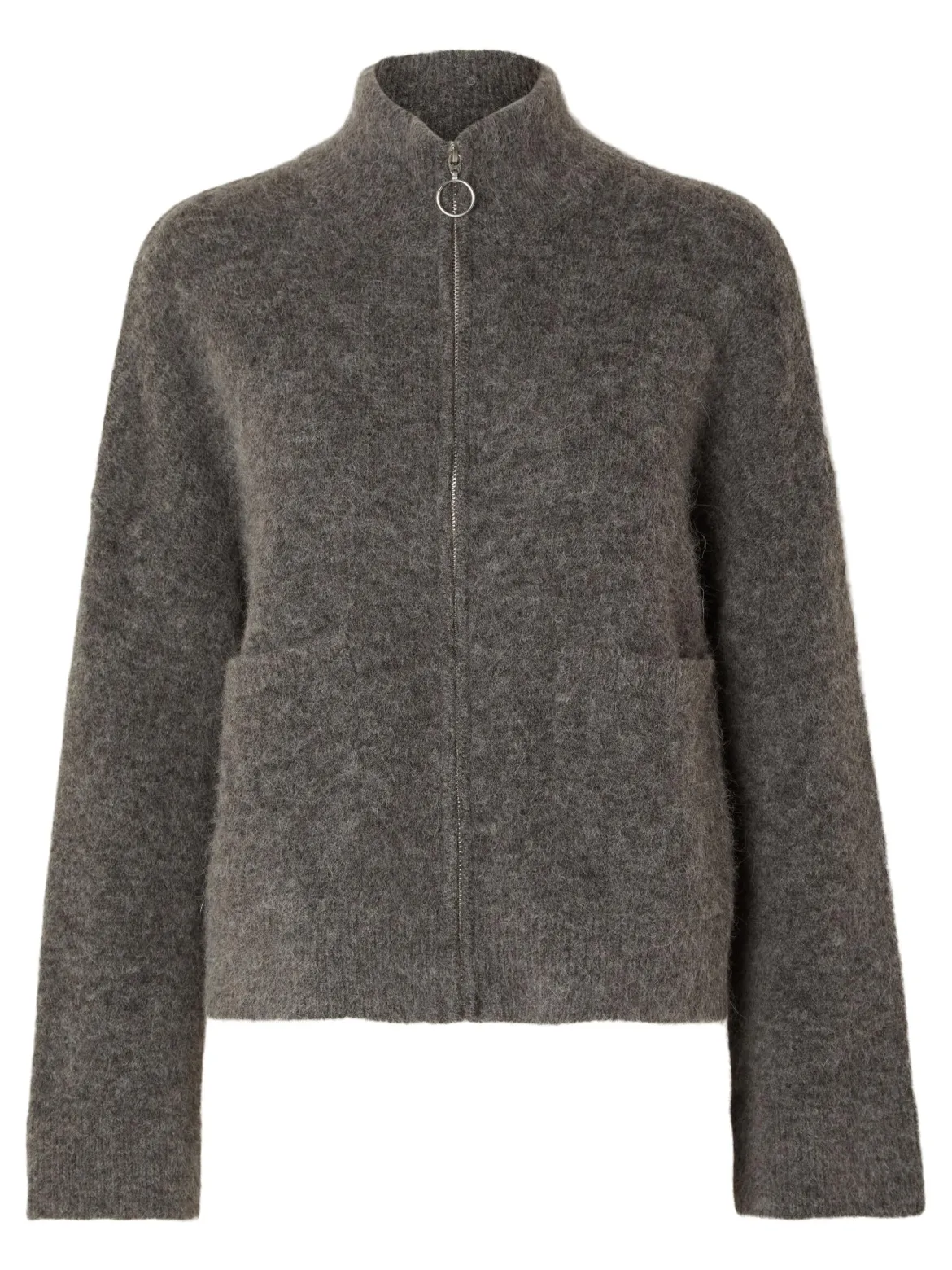 Selected Femme neuletakki, SLFSIA RAS LS KNIT ZIPPER CARDIGAN Grafiitti