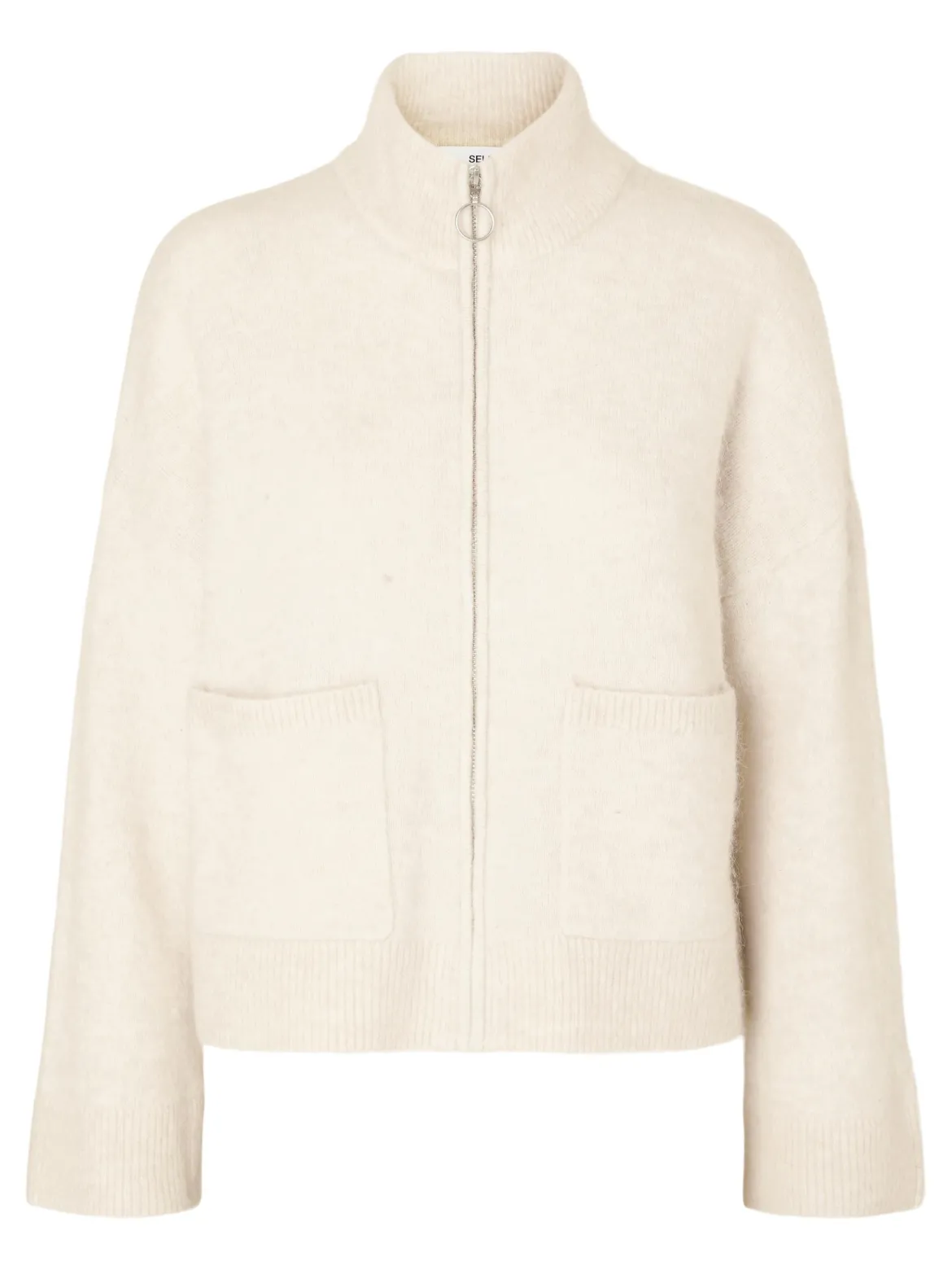Selected Femme neuletakki, SLFSIA RAS LS KNIT ZIPPER CARDIGAN Luonnonvalkoinen