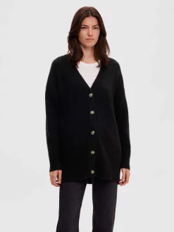 Selected Femme neuletakki, SLFMALINE LS KNIT LONG Musta