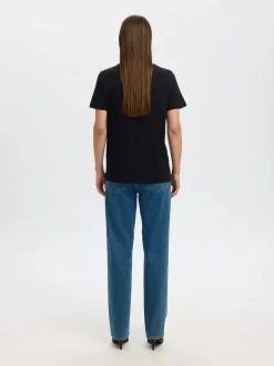 Selected Femme t-paita, SLFMYESSENTIAL SS O-NECK TEE Black