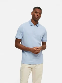 Selected Homme Fave Zip Polo Vaaleansininen