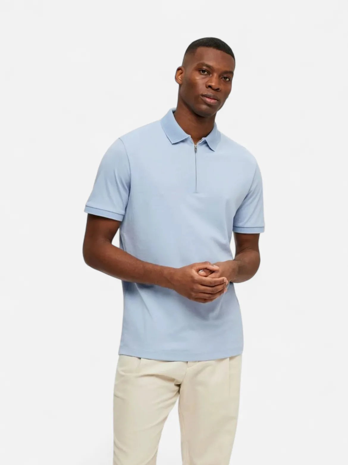 Selected Homme Fave Zip Polo Vaaleansininen