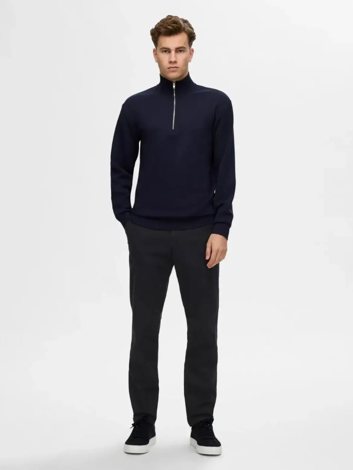 Selected housut, MILES BRUSHED PANTS Tummanharmaa