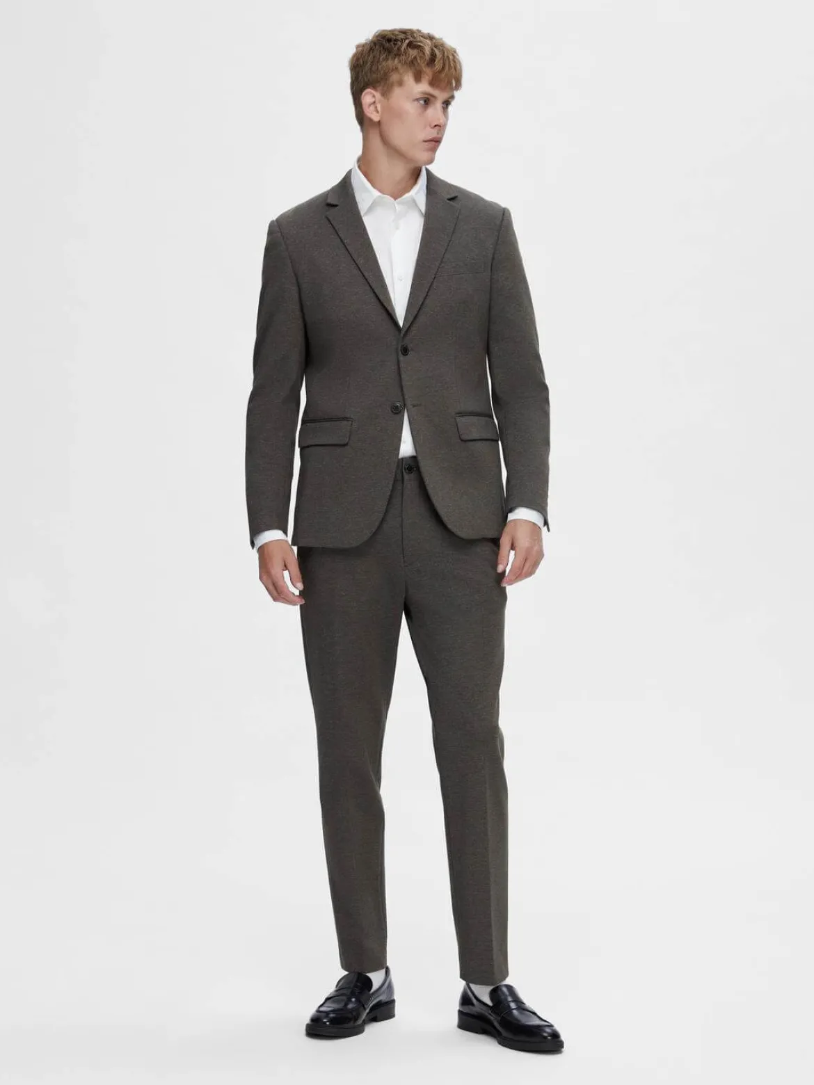 Selected Miesten Bleiseri, SLIM AITOR JERSEY BLAZER NOS Ruskea Kuosi