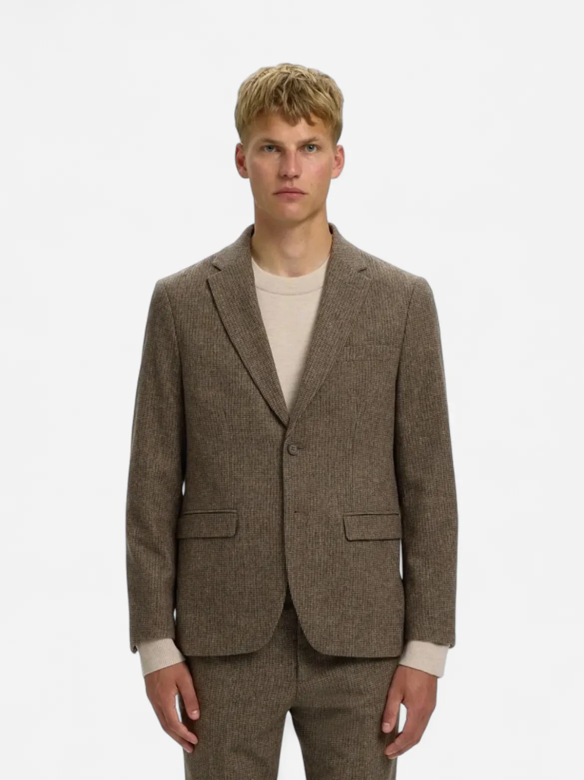 Selected miesten bleiseri Slim Reed Wool, Medium Brown Melange Check