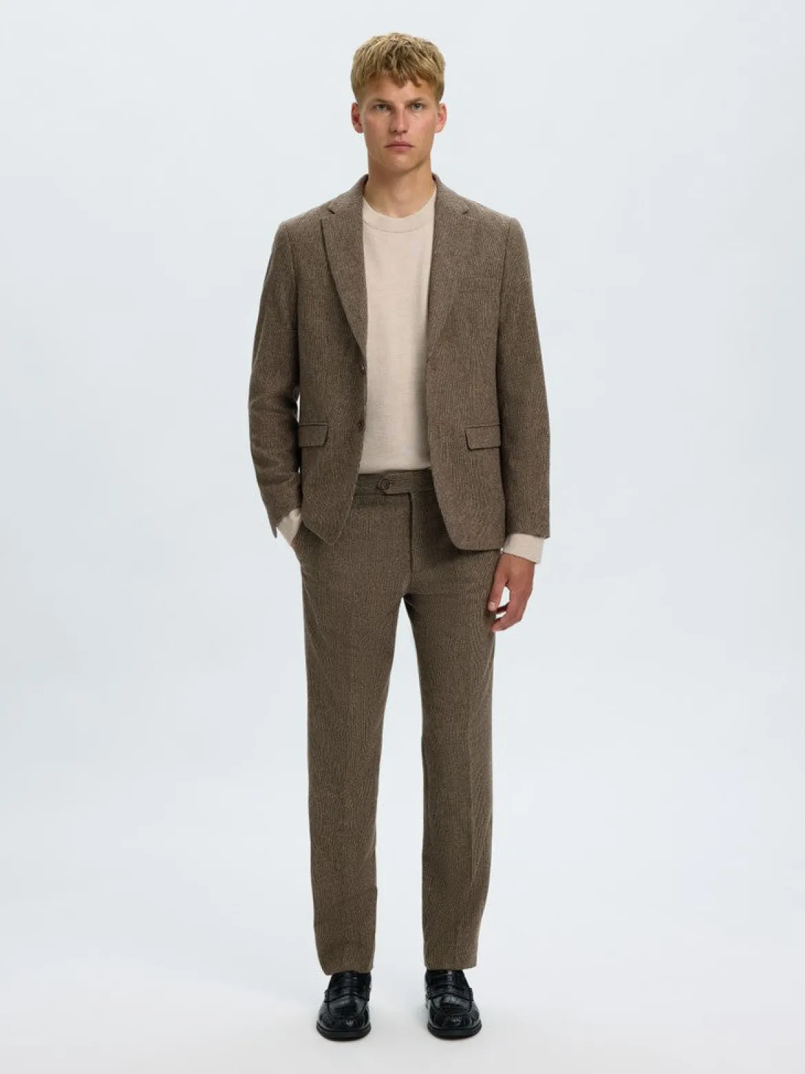 Selected miesten bleiseri Slim Reed Wool, Medium Brown Melange Check