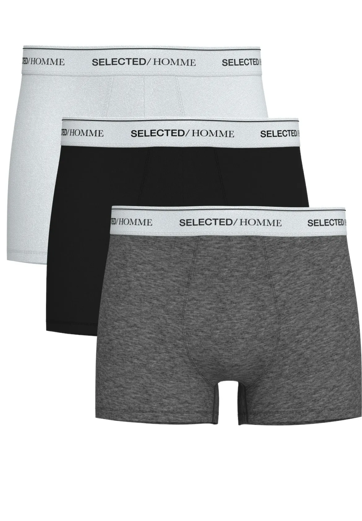 Selected miesten bokserit, LIAM 3-PACK TRUNK Mustavalkoinen