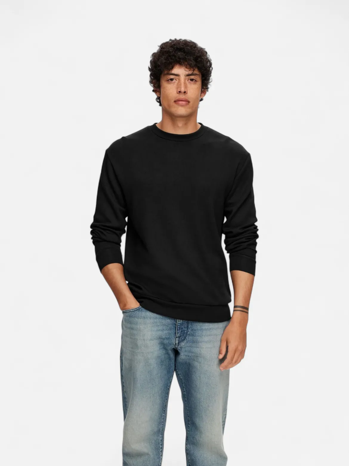 Selected miesten college, MANUEL SOFT CREW NECK Musta