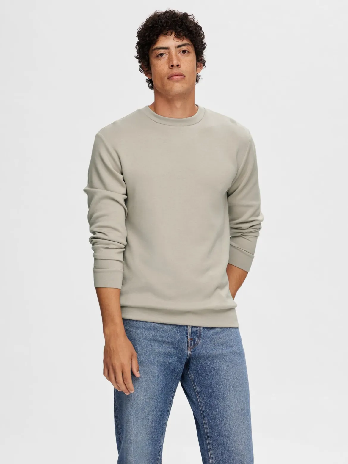 Selected miesten college, MANUEL SOFT CREW NECK Beige