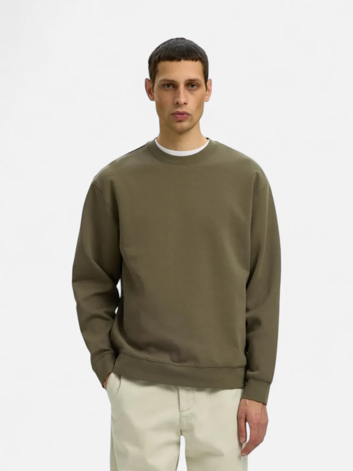 Selected miesten collegepaidat Tom Soft Crew Neck Sweat, kalamata