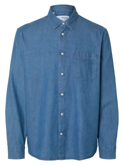 Selected miesten farkkupaita, REG CARLO DENIM LS SHIRT Medium Blue Denim