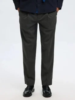 Selected miesten housut, REG TAPRED LEROY PLEAT Dark Grey Melange