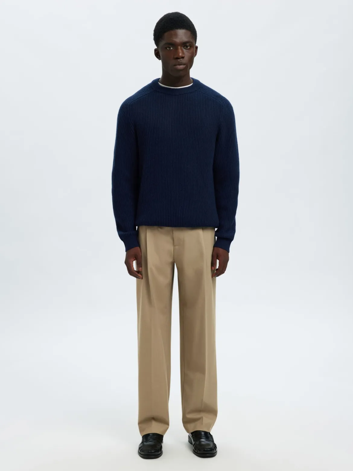 Selected miesten housut SLM220-LOOSE Finn Flex Pants, greige