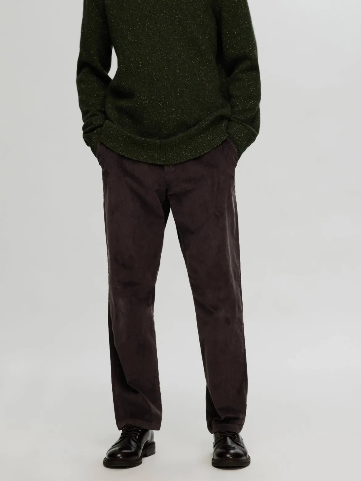 Selected Miesten Housut, STRAIGHT MILES CORD PANT NOS Tummanruskea