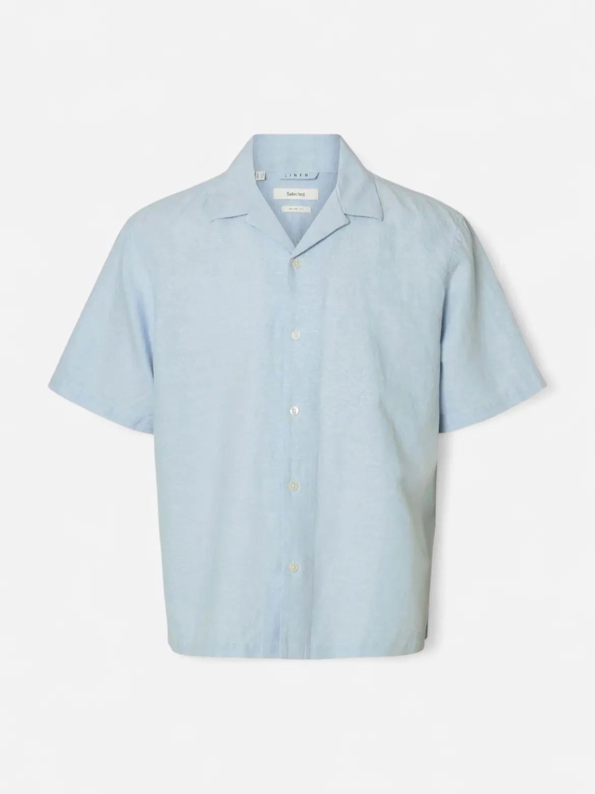 Selected miesten kauluspaita SlhRegClay Linenblend SS Shirt, Dusty Blue Mixed w.