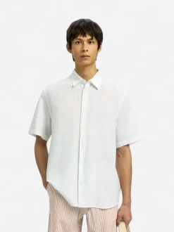 Selected miesten kauluspaita SlhRegClay Linenblend, Bright White