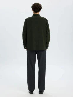 Selected Miesten Kauluspaita K REG DANNI CORD BD LS SHIRT Deep Forest