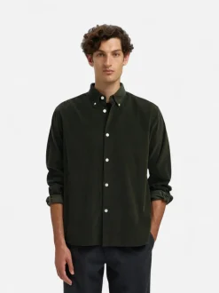 Selected Miesten Kauluspaita K REG DANNI CORD BD LS SHIRT Deep Forest
