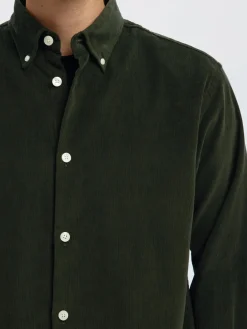 Selected Miesten Kauluspaita K REG DANNI CORD BD LS SHIRT Deep Forest