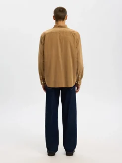 Selected Miesten Kauluspaita K REG DANNI CORD BD LS SHIRT Kelp