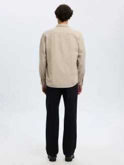 Selected miesten kauluspaita, REG NOAH BRUSHED TWIST SHIRT Egret Twisted Chinchilla