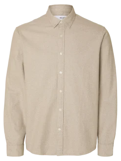 Selected miesten kauluspaita, REG NOAH BRUSHED TWIST SHIRT Egret Twisted Chinchilla