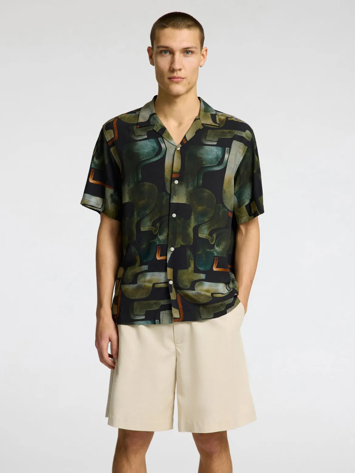 Selected miesten kauluspaita, RELAX VERO SHIRT AOP Kuosi, Vihreä
