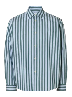 Selected miesten kauluspaita, SLHRLXHENRIC STRIPE LS SHIRT Dark Green Multi Stripes