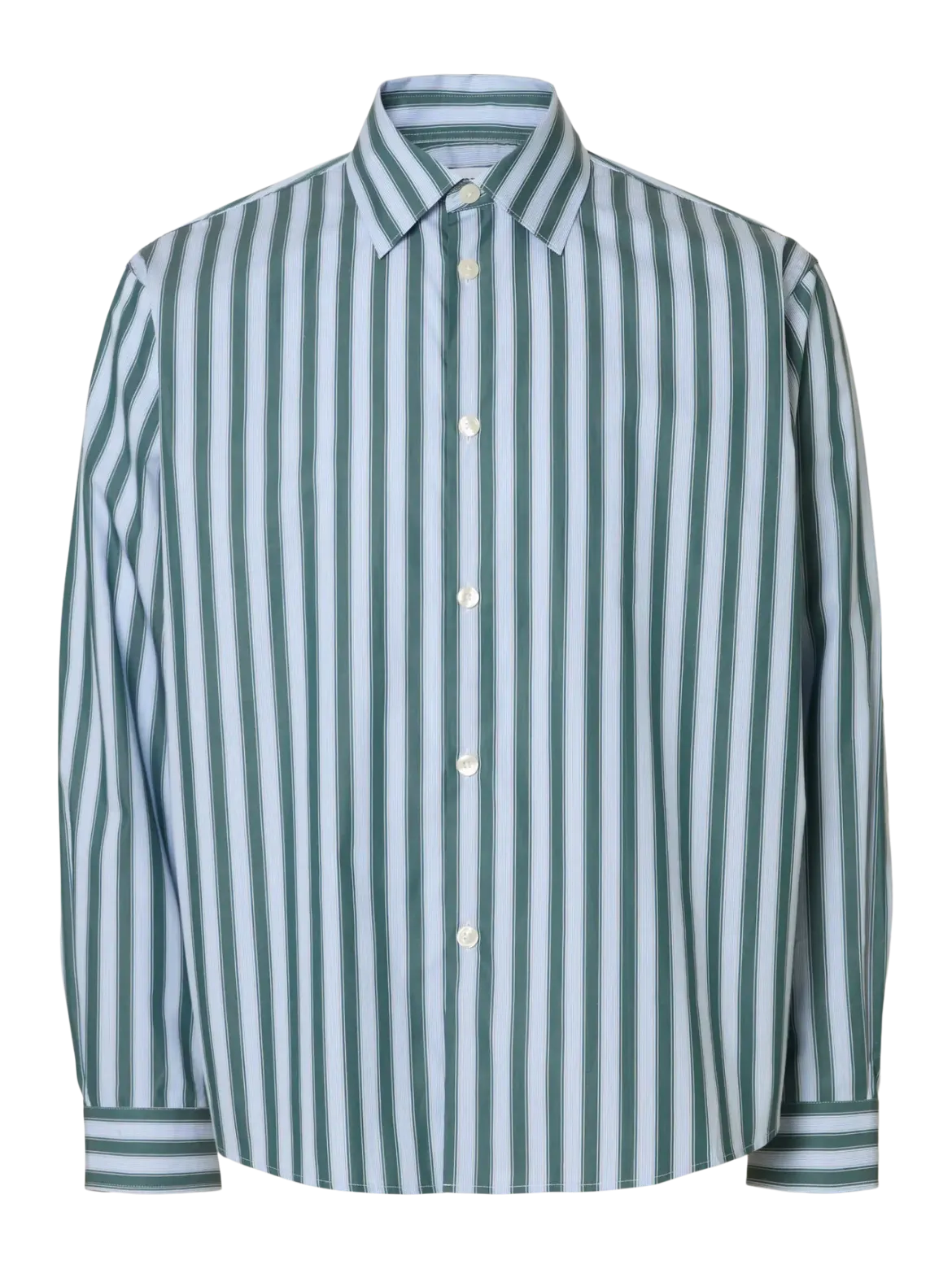 Selected miesten kauluspaita, SLHRLXHENRIC STRIPE LS SHIRT Dark Green Multi Stripes