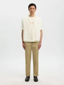 Selected miesten kauluspaita SLHAmour Intarsia Relaxed Polo Cardigan, Egret Artwork