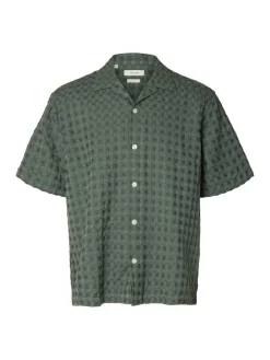 Selected miesten kauluspaita SLHRLXMonty Textyre SS Shirt, Balsam Green Texture