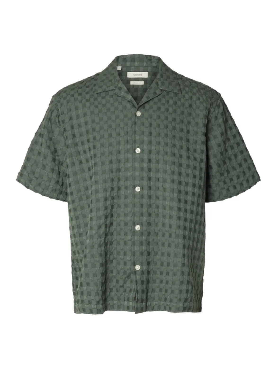 Selected miesten kauluspaita SLHRLXMonty Textyre SS Shirt, Balsam Green Texture